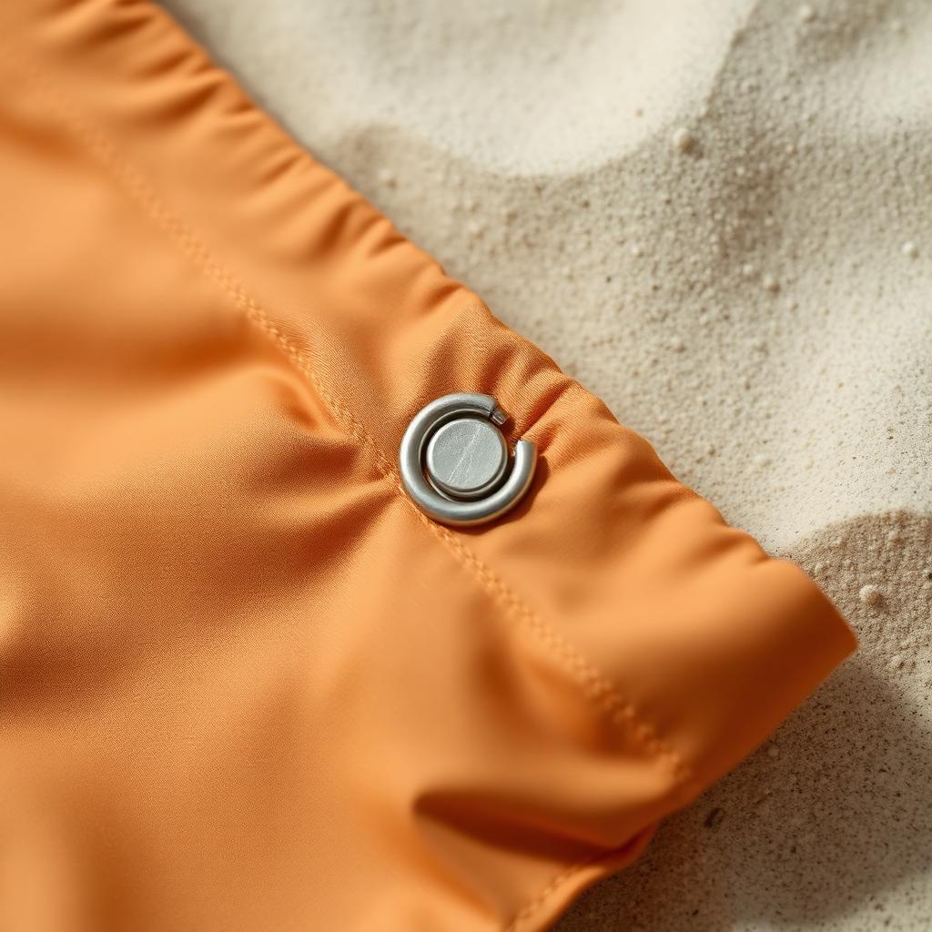 Close-up of a bound swimwear seam and topstitching